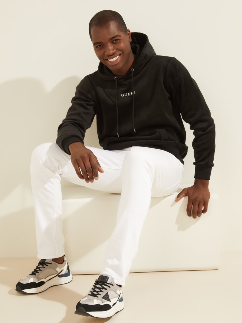 Black Men's Guess Bonded Velvet Hoodie | 0462395-KG