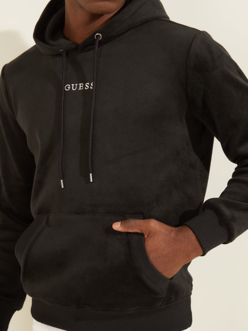 Black Men's Guess Bonded Velvet Hoodie | 0462395-KG