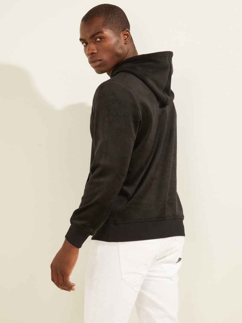 Black Men's Guess Bonded Velvet Hoodie | 0462395-KG