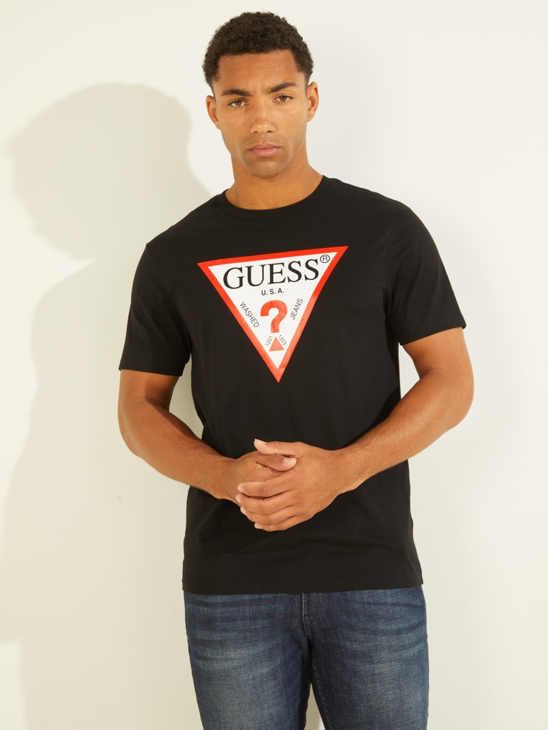 Black Men\'s Guess Classic Logo Tee T Shirts | 9825063-KO