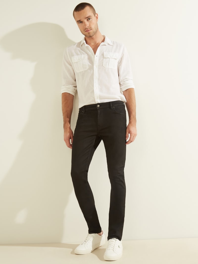 Black Men's Guess Coated Skinny Pants | 9853746-BA