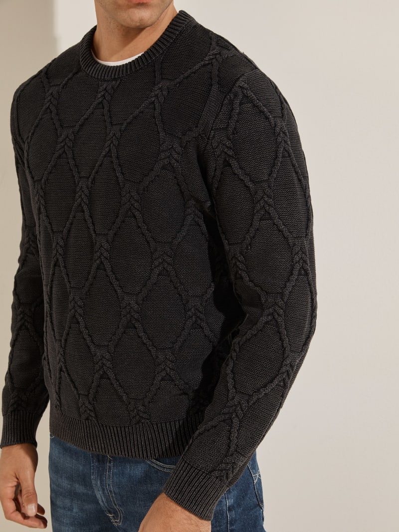 Black Men's Guess Dawson Cable Knit Sweaters | 2351974-MP