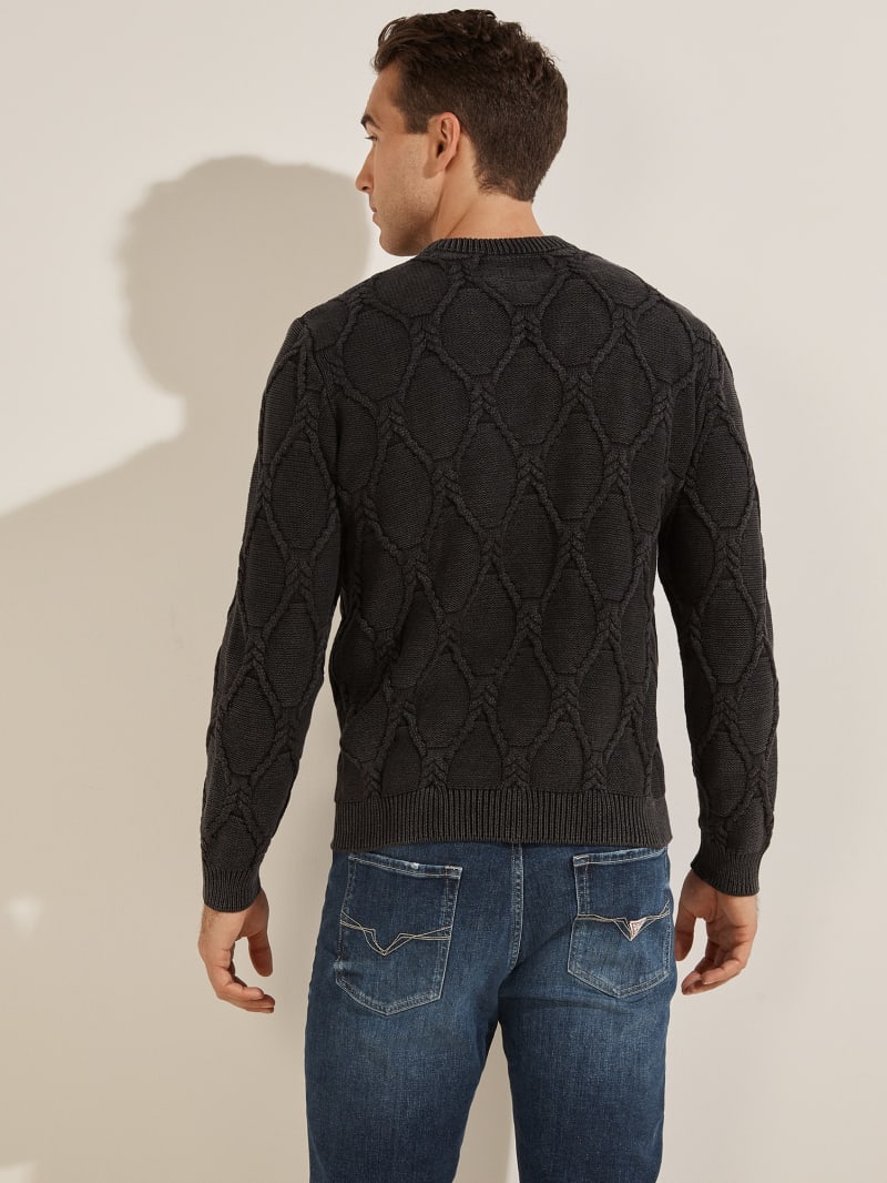 Black Men's Guess Dawson Cable Knit Sweaters | 2351974-MP