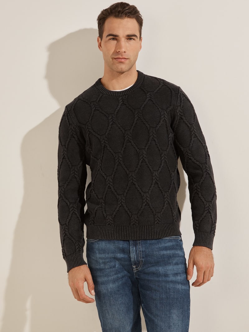 Black Men\'s Guess Dawson Cable Knit Sweaters | 2351974-MP