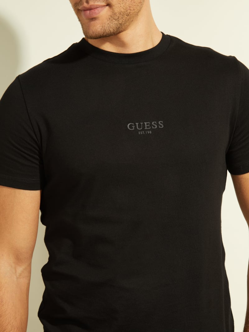 Black Men's Guess Eco Aidy Logo Tee T Shirts | 1405738-FV