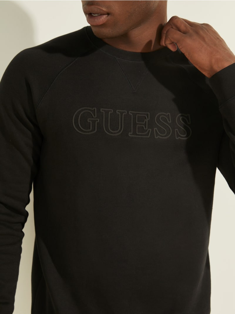 Black Men's Guess Eco Aldwin Logo Crew Sweatshirts | 9428156-TL