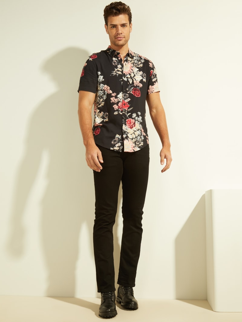 Black Men's Guess Eco Grand Floral Tee Shirts | 2098741-CO