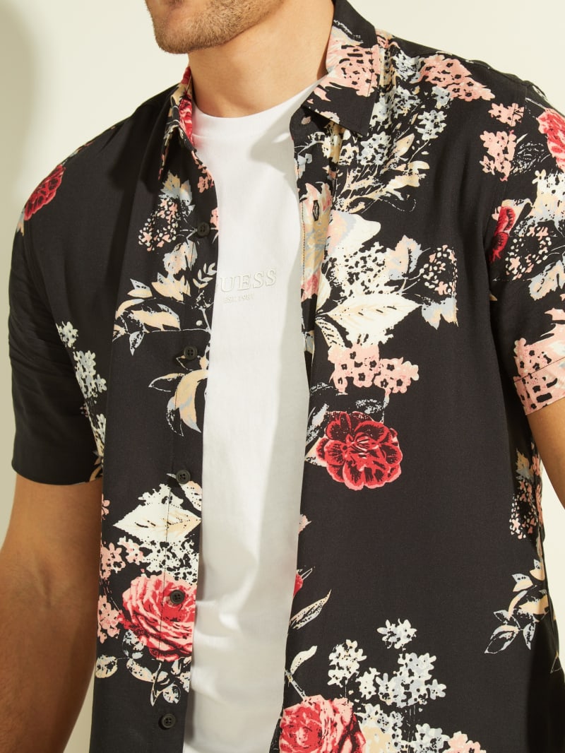 Black Men's Guess Eco Grand Floral Tee Shirts | 2098741-CO