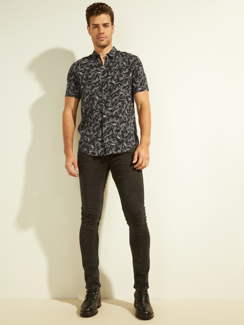 Black Men's Guess Eco Lizard Shirts | 5047129-TR