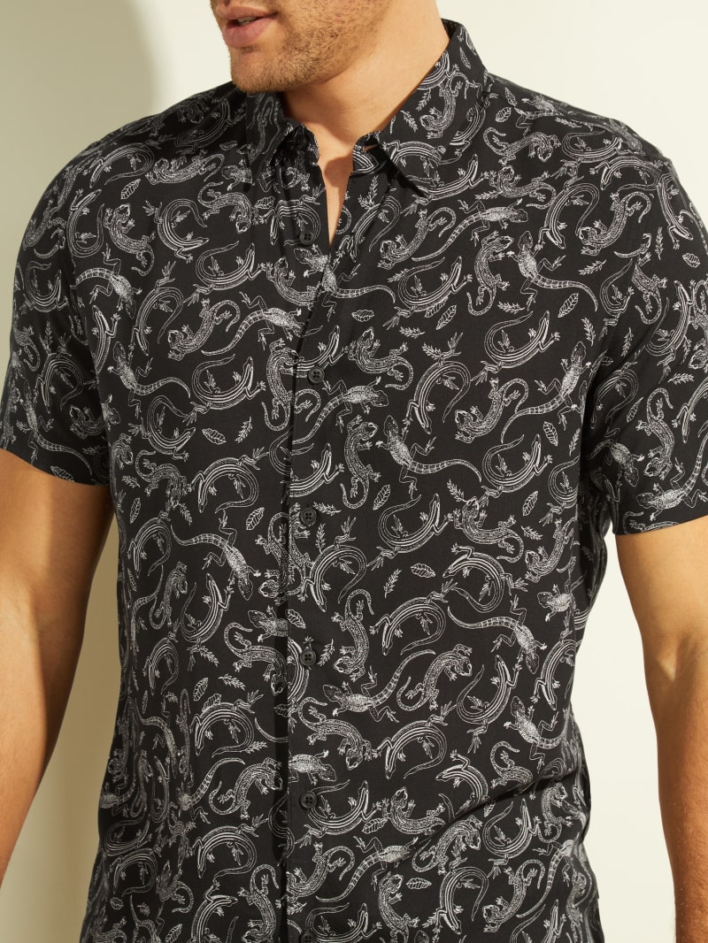 Black Men's Guess Eco Lizard Shirts | 5047129-TR