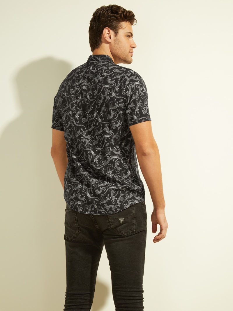 Black Men's Guess Eco Lizard Shirts | 5047129-TR