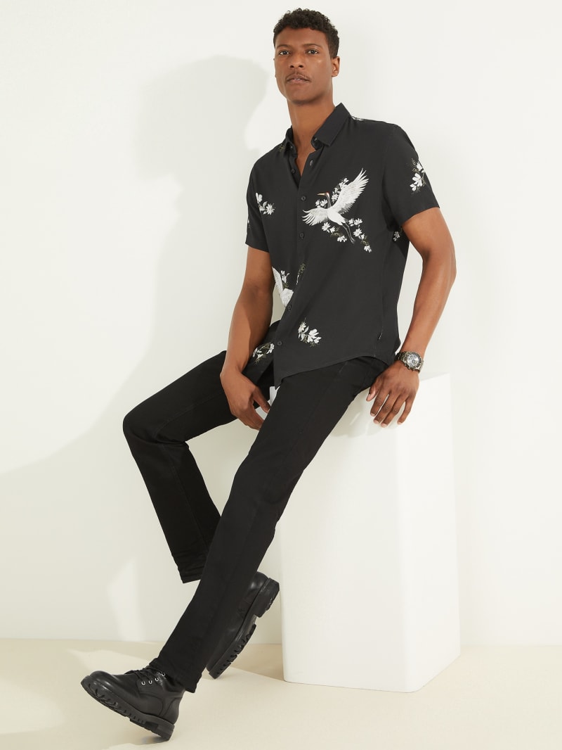 Black Men's Guess Eco Rayon Crane Shirts | 5148796-IV