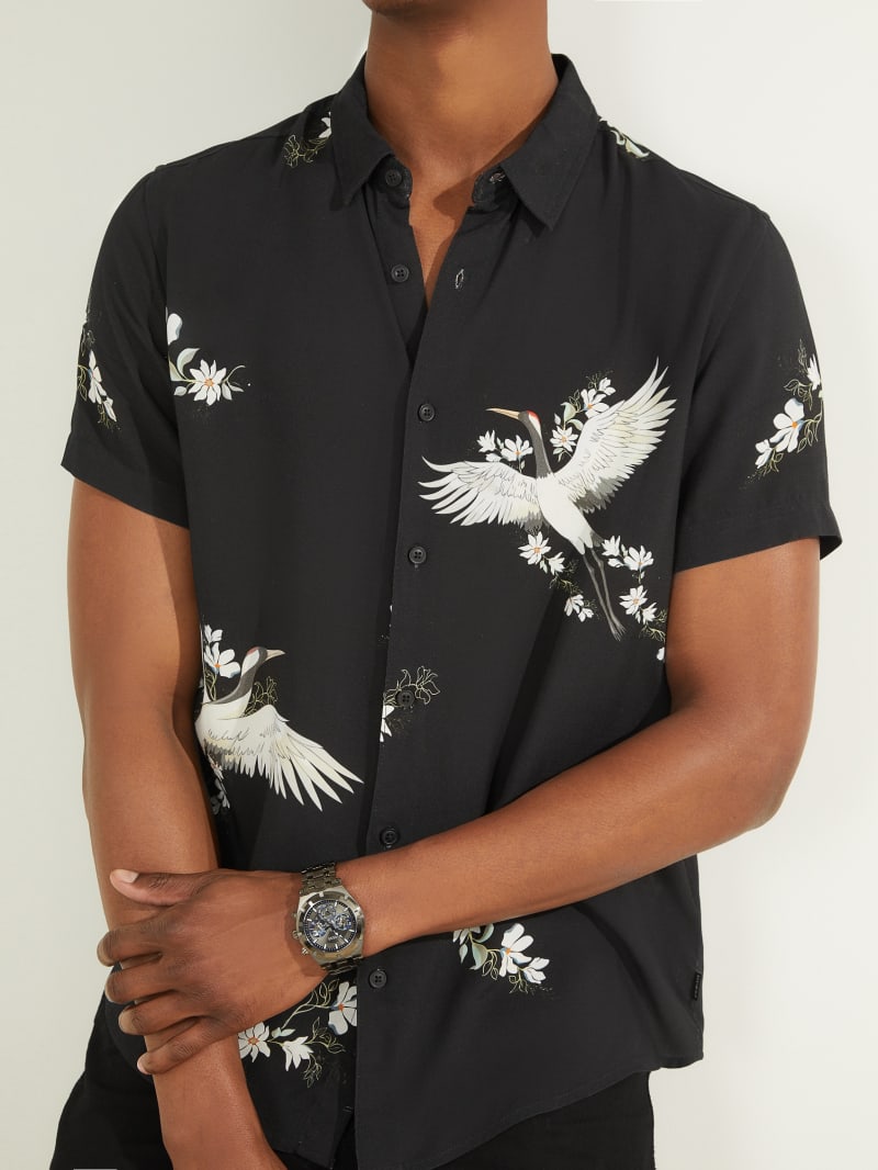 Black Men's Guess Eco Rayon Crane Shirts | 5148796-IV