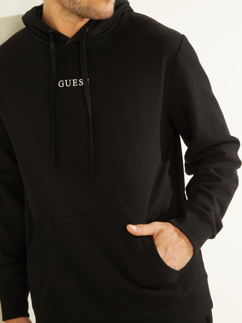 Black Men's Guess Eco Roy Embroidered Logo Hoodie | 2735491-PH