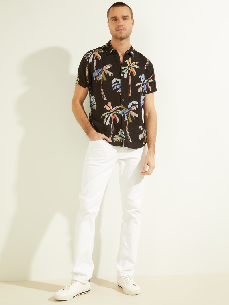 Black Men's Guess Eco Watercolor Palm Shirts | 3590472-VN