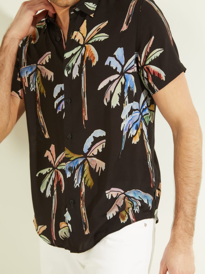 Black Men's Guess Eco Watercolor Palm Shirts | 3590472-VN