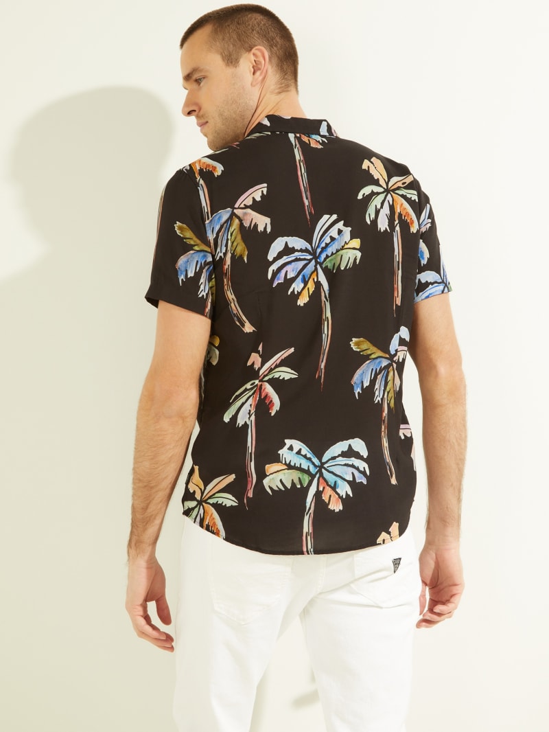 Black Men's Guess Eco Watercolor Palm Shirts | 3590472-VN