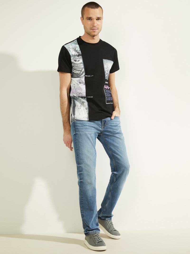 Black Men's Guess Eco Waxy Tee T Shirts | 0583962-XQ