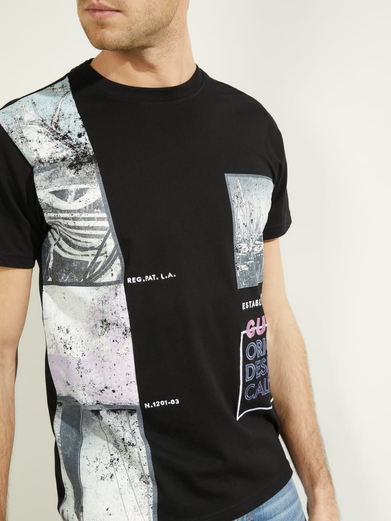 Black Men's Guess Eco Waxy Tee T Shirts | 0583962-XQ