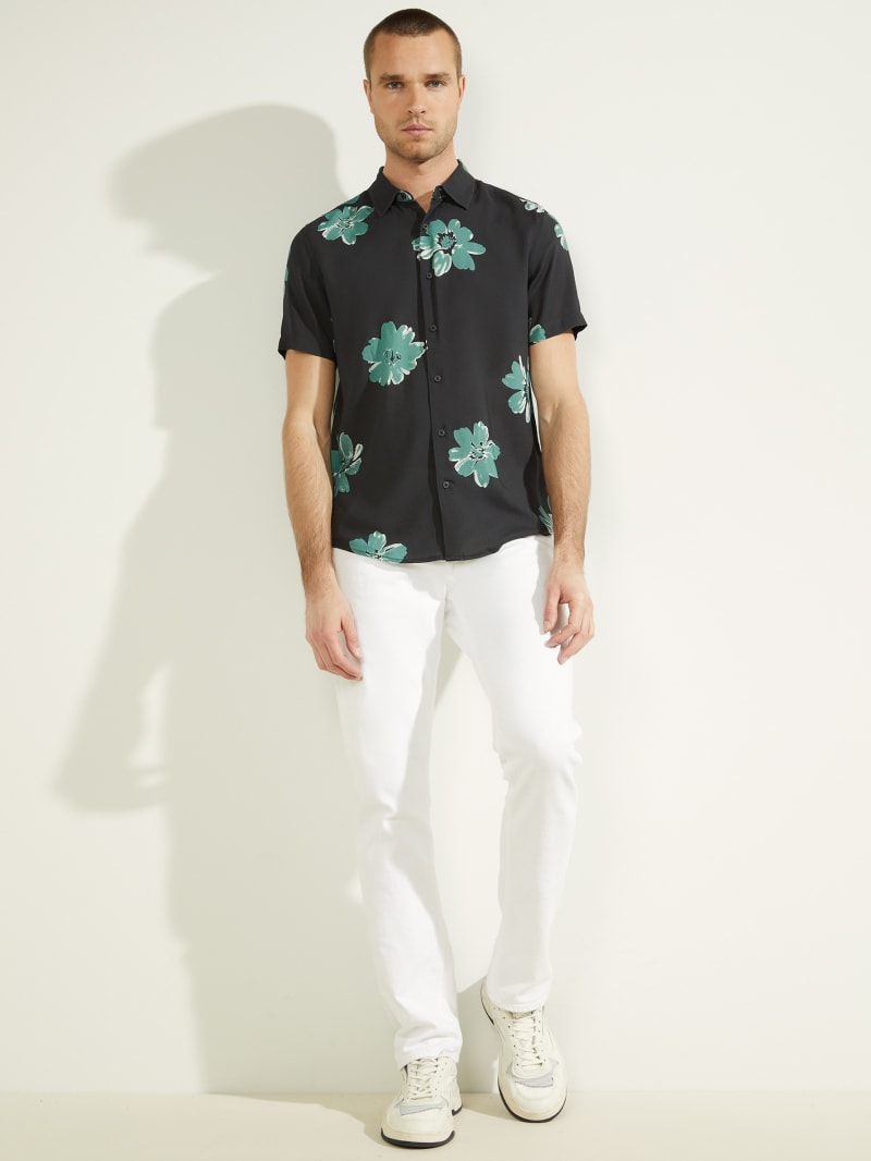 Black Men's Guess Escot Floral Shirts | 3810264-QH