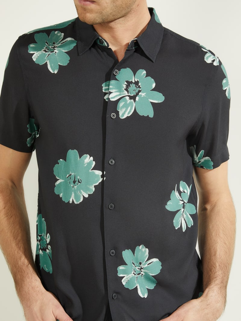 Black Men's Guess Escot Floral Shirts | 3810264-QH