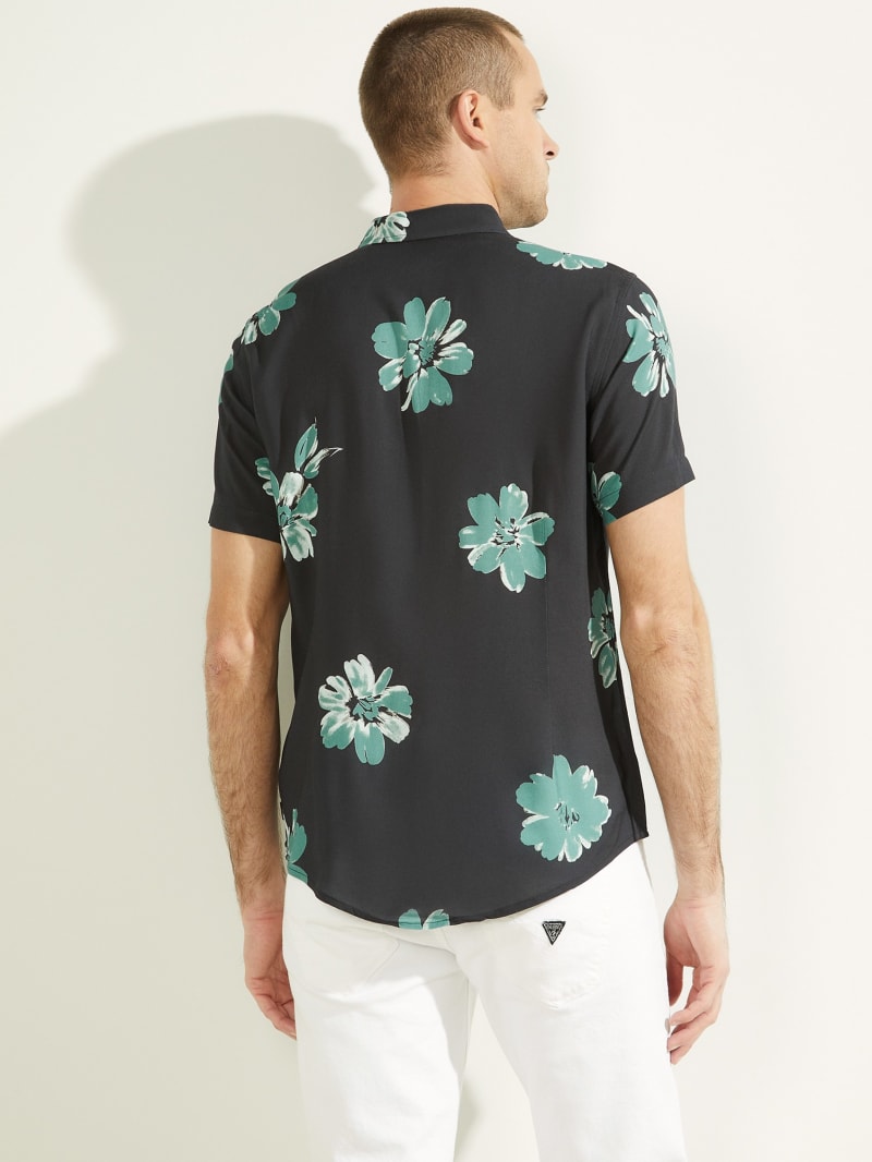 Black Men's Guess Escot Floral Shirts | 3810264-QH