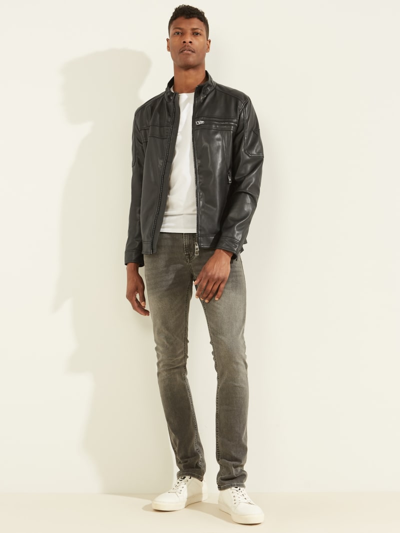 Black Men's Guess Faux-Leather Biker Jackets | 8743910-PR