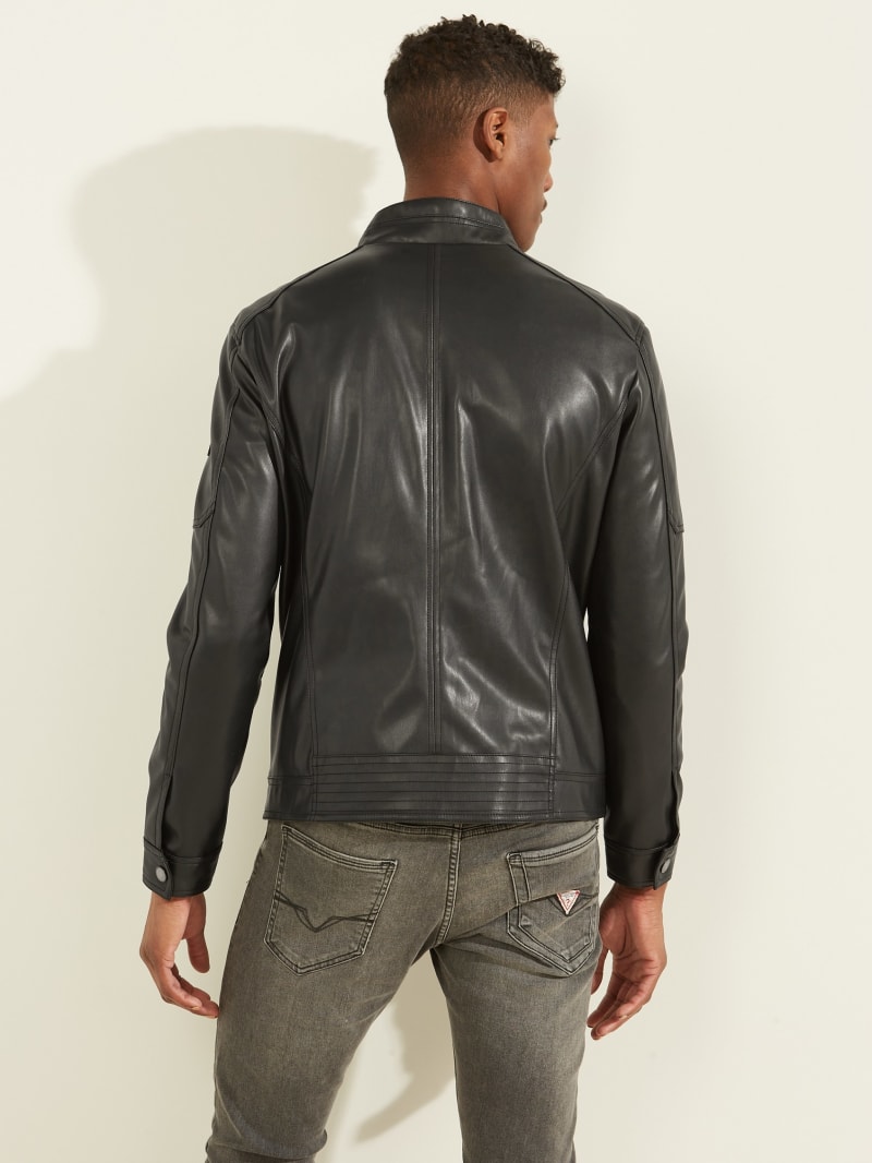 Black Men's Guess Faux-Leather Biker Jackets | 8743910-PR