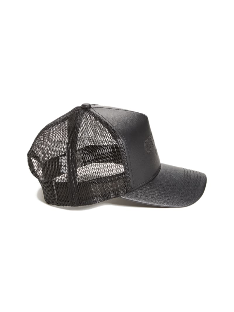 Black Men's Guess Faux-Leather Trucker Hats | 1857906-CS