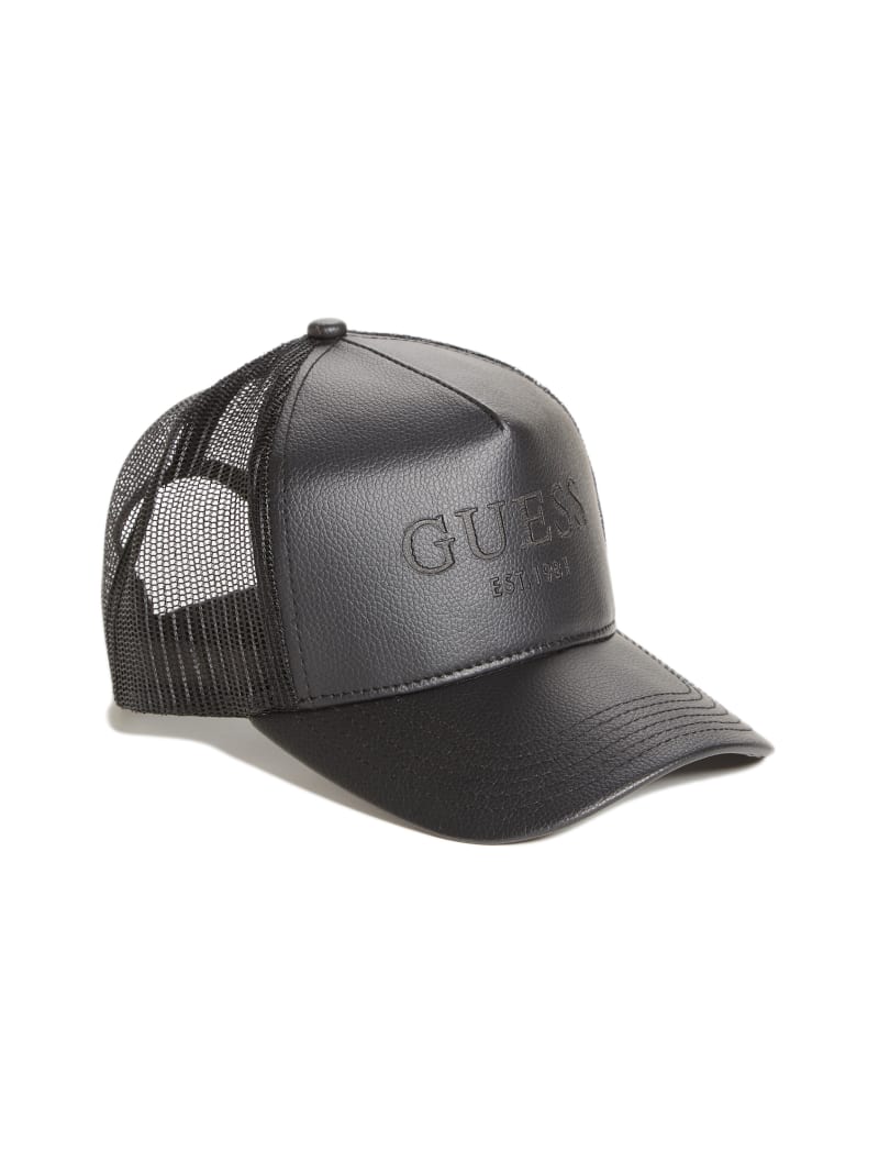 Black Men\'s Guess Faux-Leather Trucker Hats | 1857906-CS