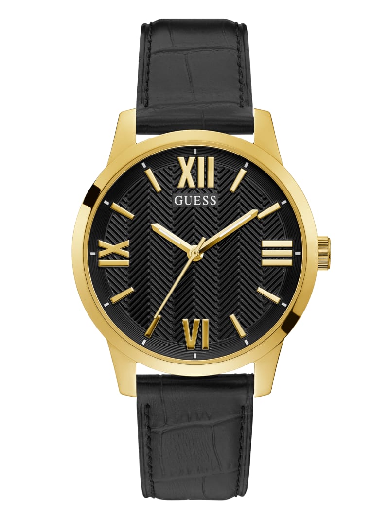 Black Men\'s Guess Gold-Tone Croc Strap Analog Watches | 4527089-AR