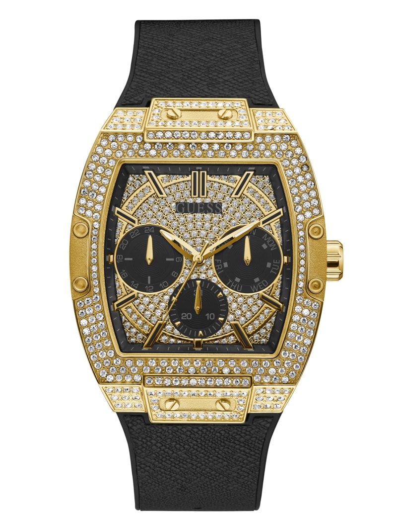 Black Men's Guess Gold-Tone Crystal Multifunction Watches | 0697435-AQ