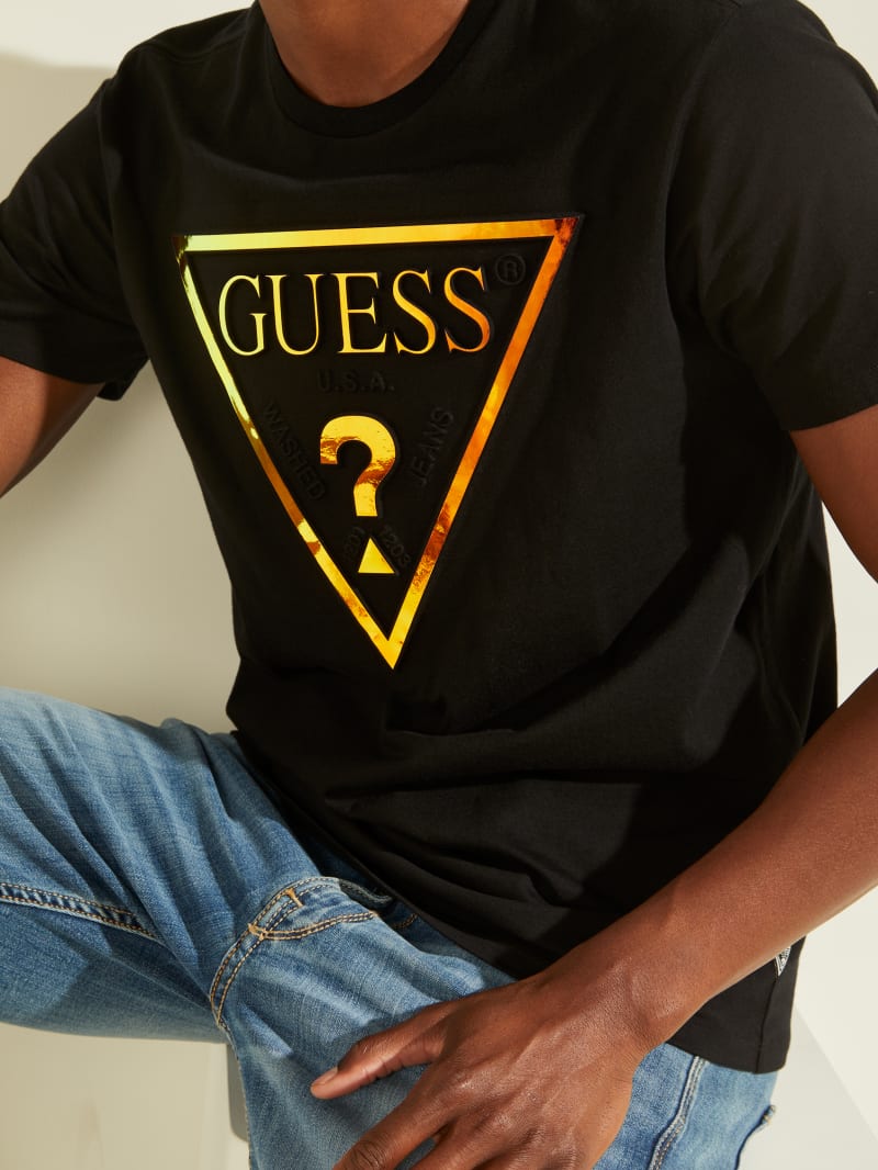 Black Men's Guess Hologram Logo Tee T Shirts | 0813725-YJ