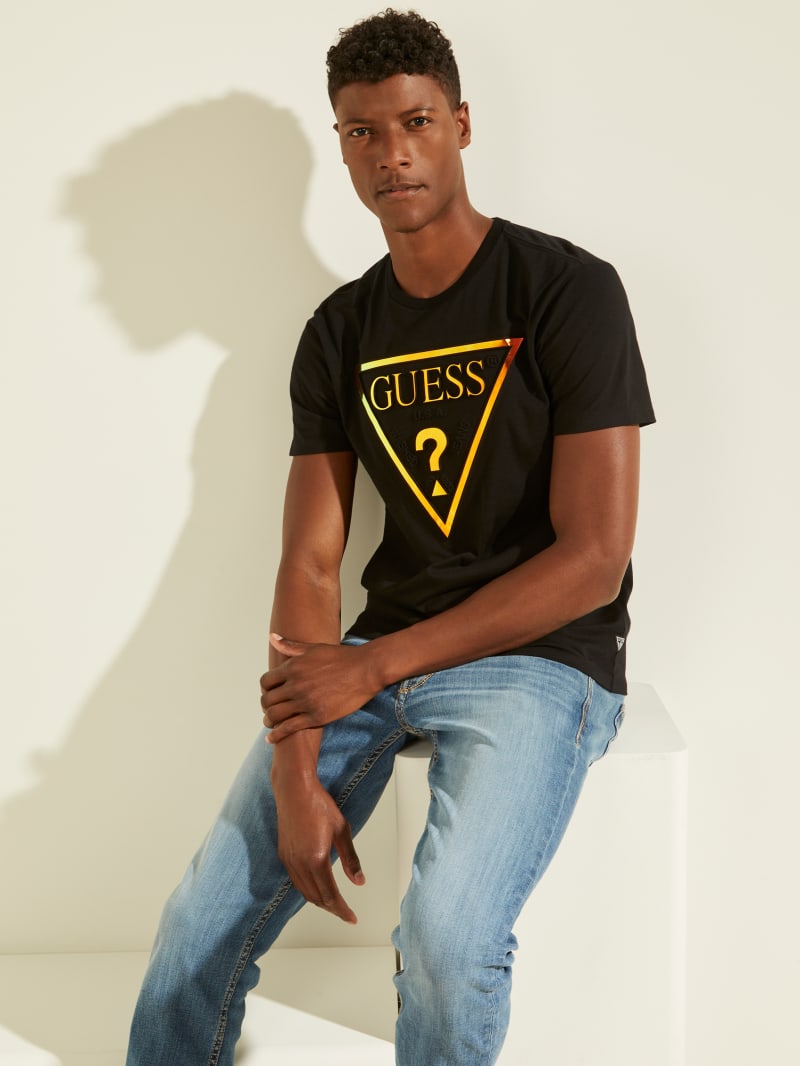 Black Men\'s Guess Hologram Logo Tee T Shirts | 0813725-YJ