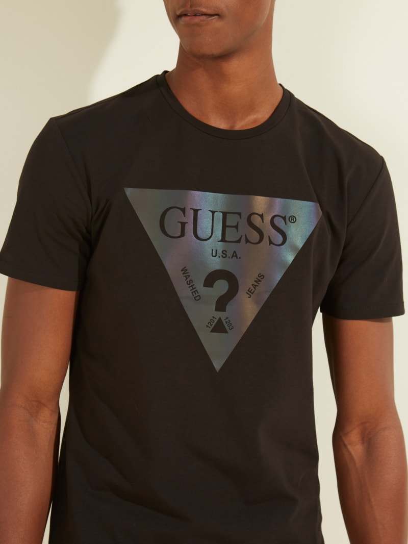 Black Men's Guess Iridescent Logo Graphic Tee T Shirts | 7284091-CI