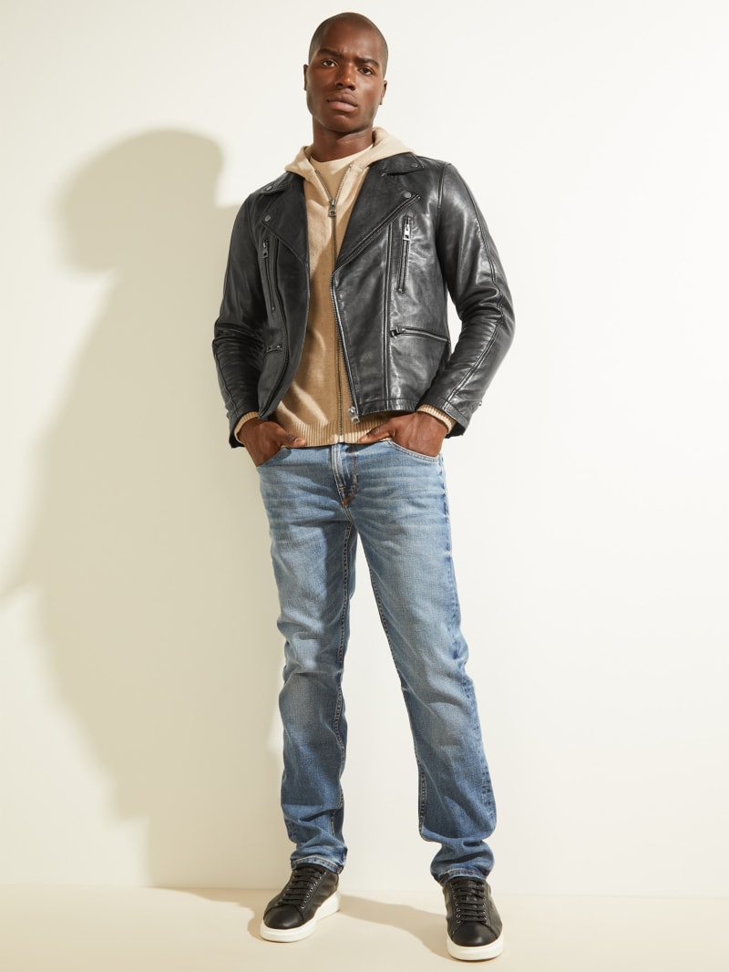 Black Men's Guess Leather Biker Jackets | 6729804-HC