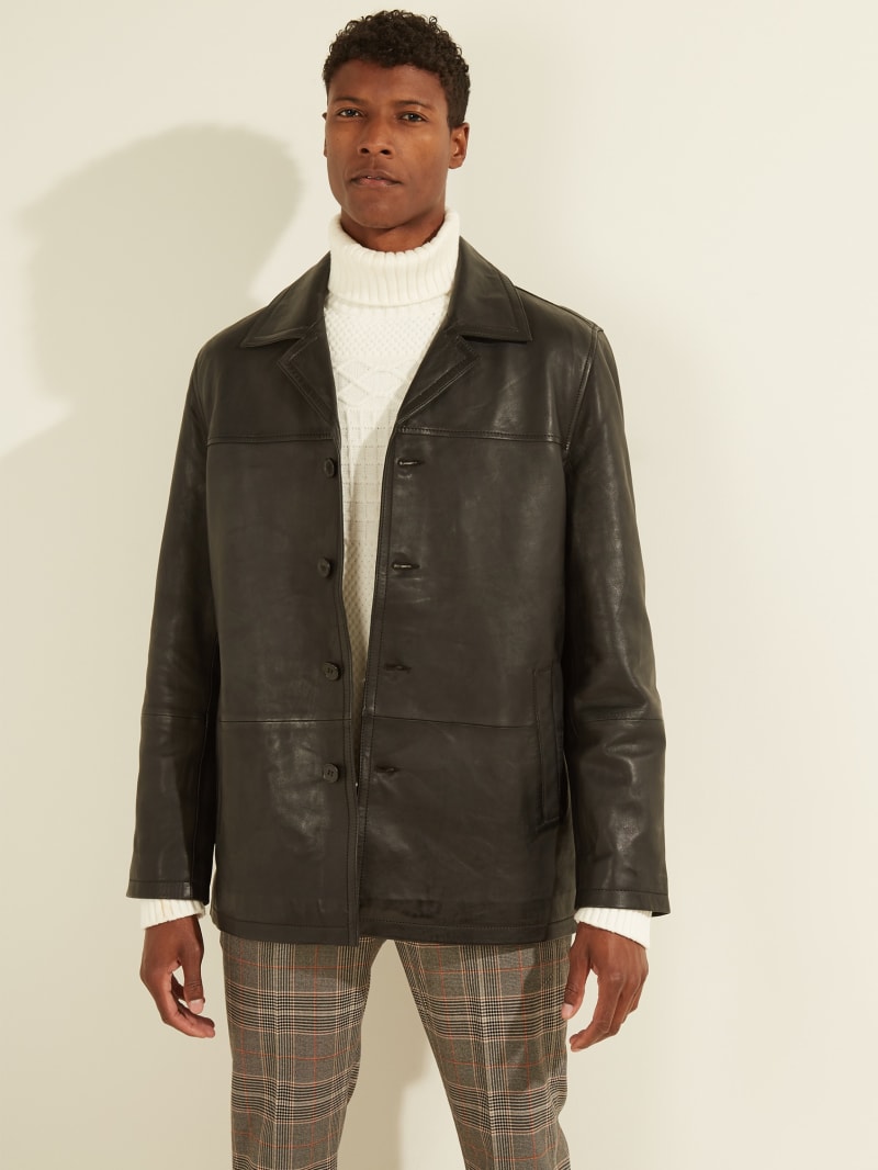 Black Men's Guess Leather Car Jackets | 9467180-UN