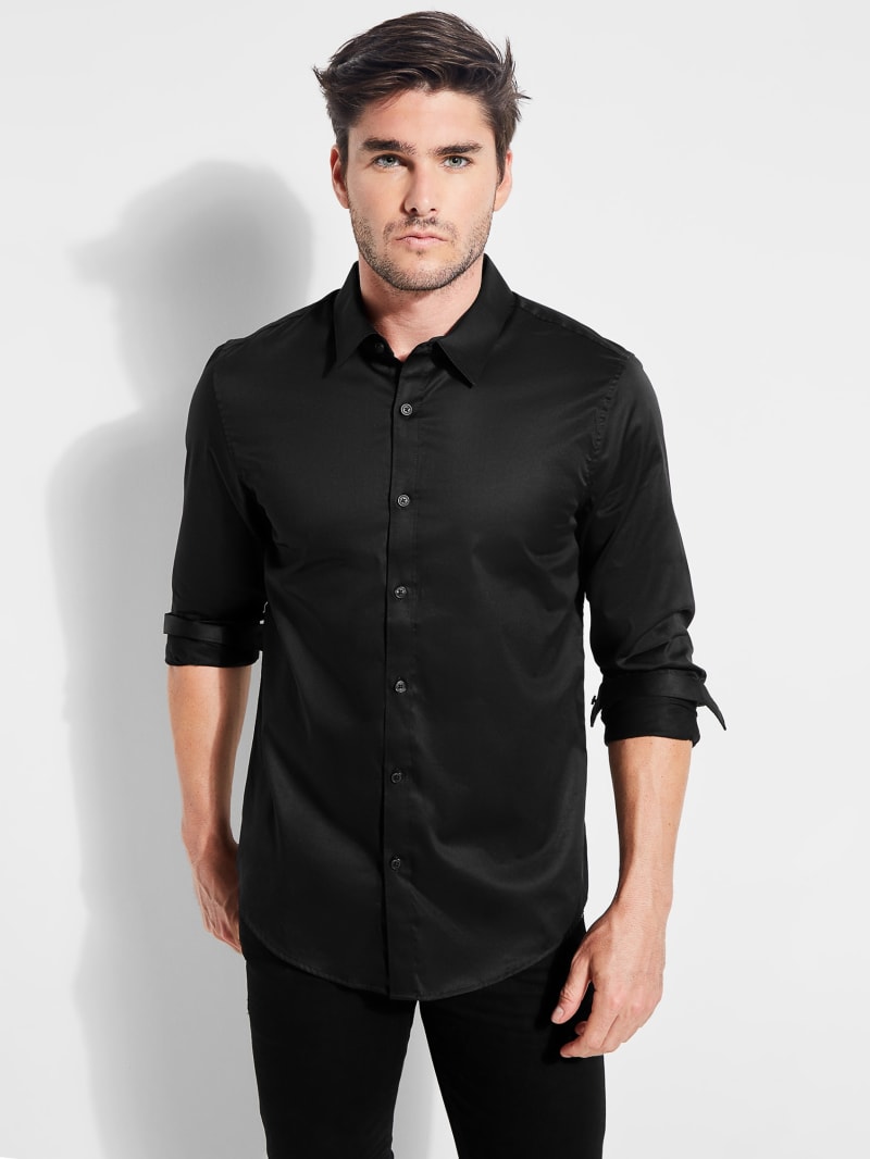 Black Men\'s Guess Luxe Stretch Shirts | 0326817-QI