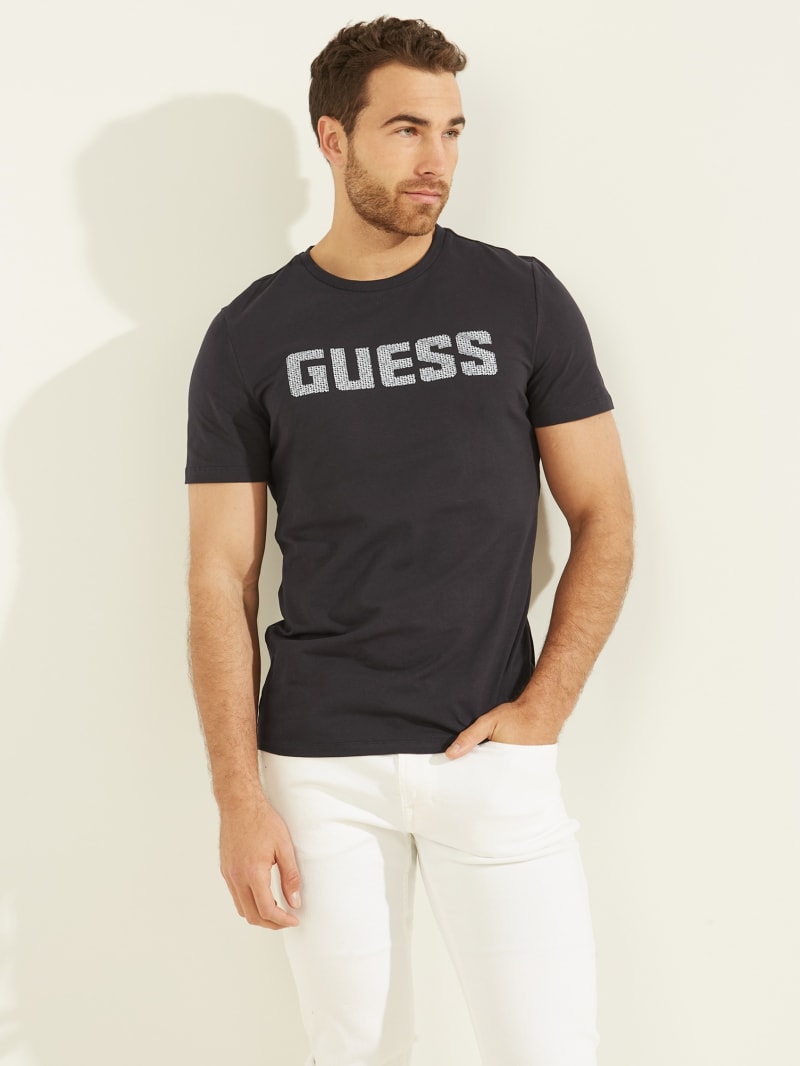 Black Men\'s Guess Magick Logo Tee T Shirts | 6129475-TL