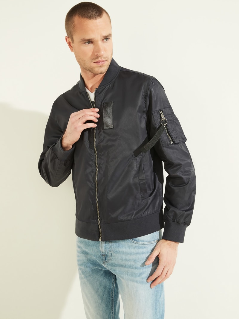 Black Men's Guess Nylon Flight Jackets | 6127498-ZW