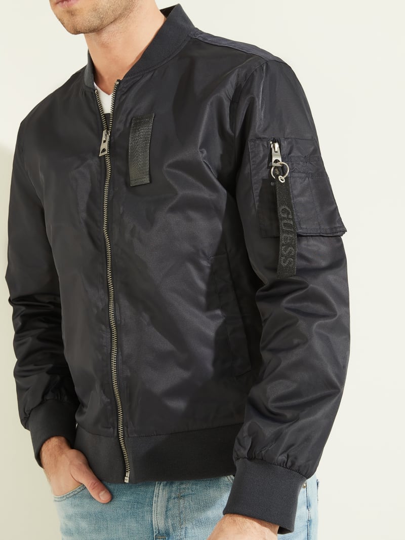 Black Men's Guess Nylon Flight Jackets | 6127498-ZW