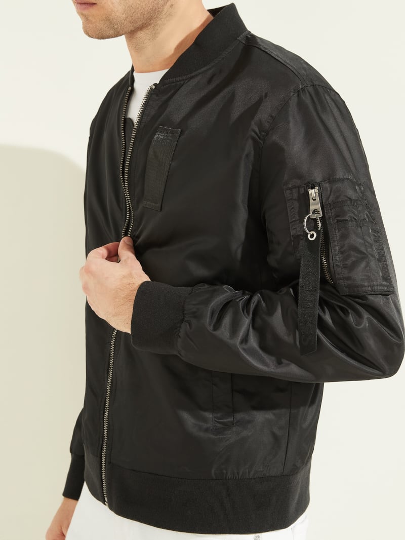 Black Men's Guess Nylon Flight Jackets | 8135906-FC