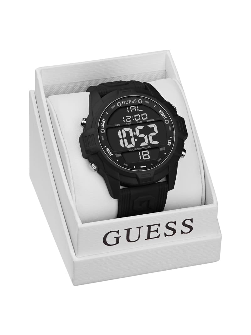 Black Men's Guess Oversized Silicone Analog and Digital Watches | 9136485-CN