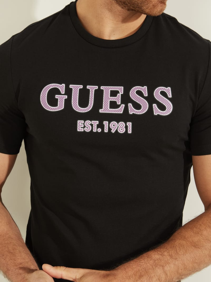 Black Men's Guess Point Logo Tee T Shirts | 5671439-JI