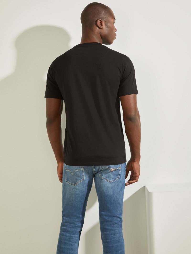 Black Men's Guess Repeat Logo Tee T Shirts | 9253674-DU