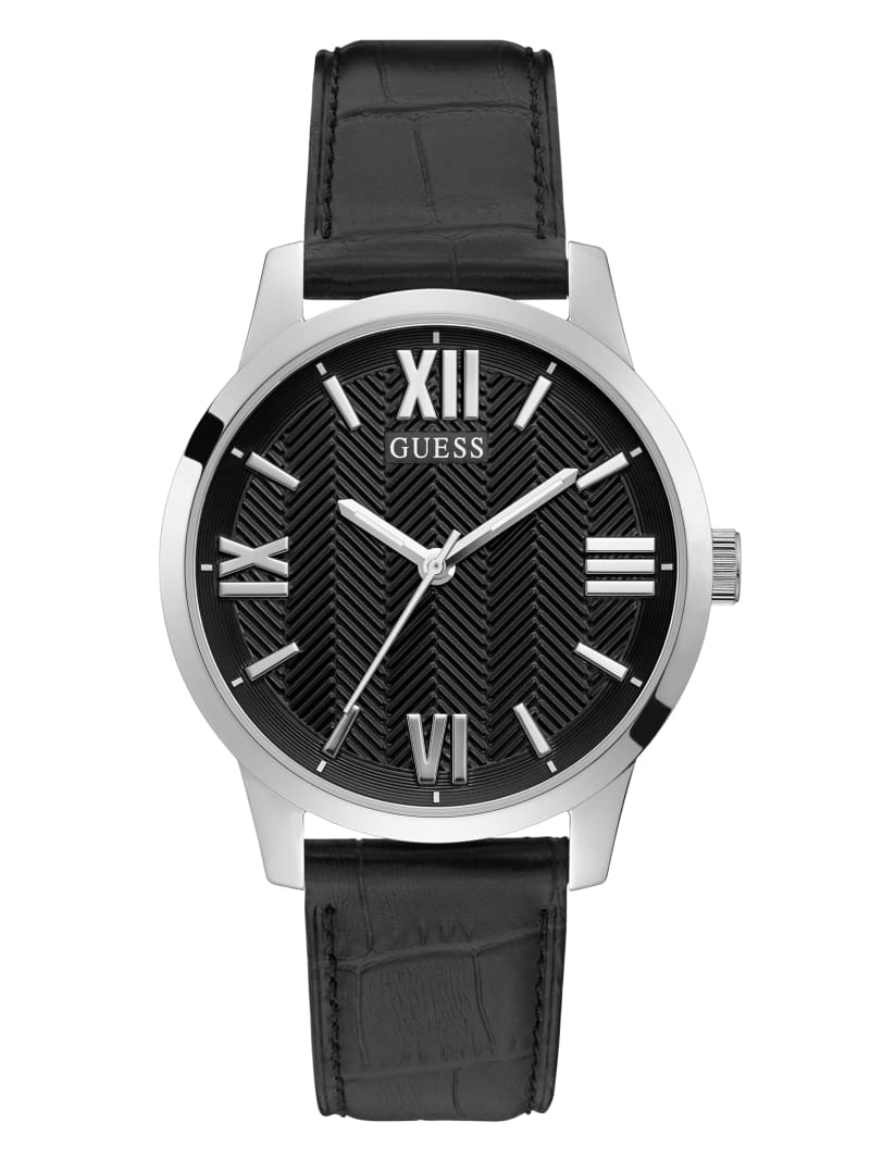 Black Men\'s Guess Silver-Tone Croc Strap Analog Watches | 3746915-ZT