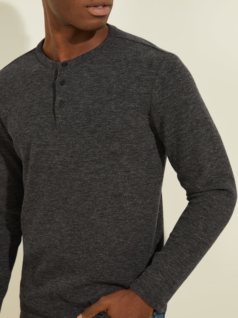 Black Men's Guess Vista Textured Henley T Shirts | 2163870-XV