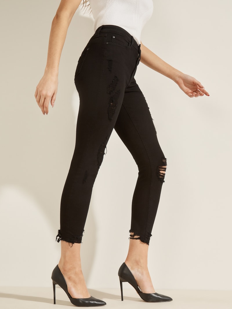 Black Women's Guess 1981 Destroyed High-Rise Skinny Pants | 1279683-XU