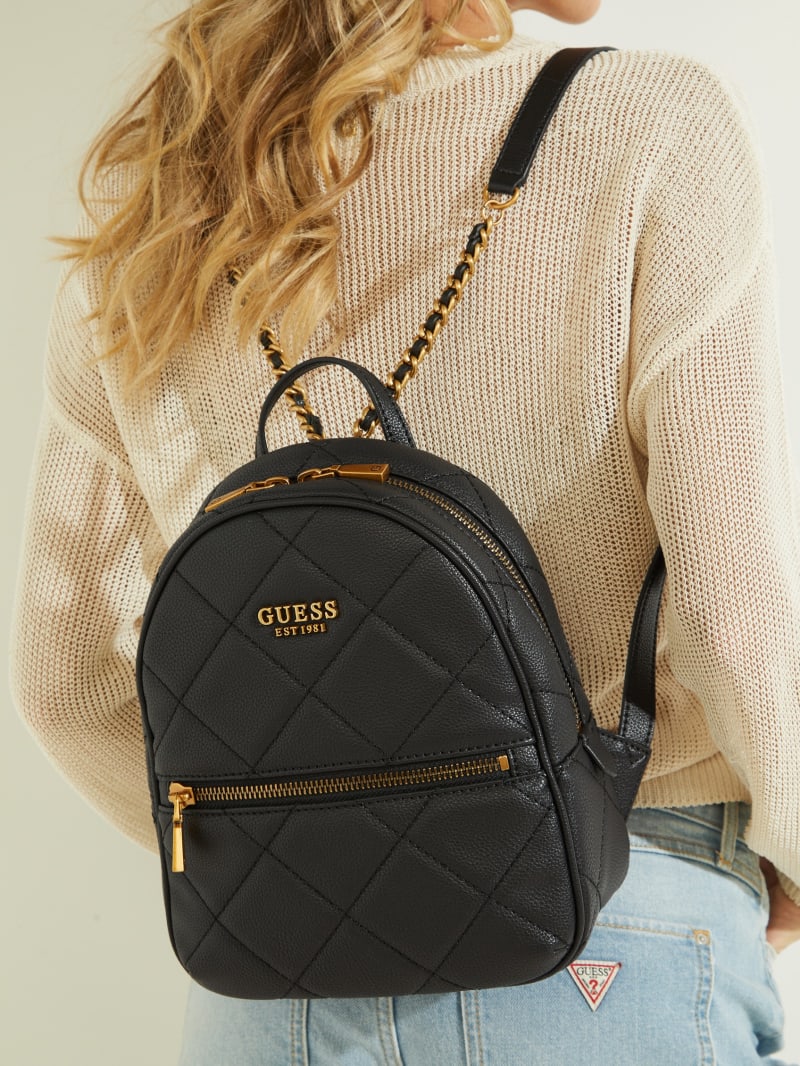 Black Women's Guess Abey Quilted Backpacks | 3476852-ZQ