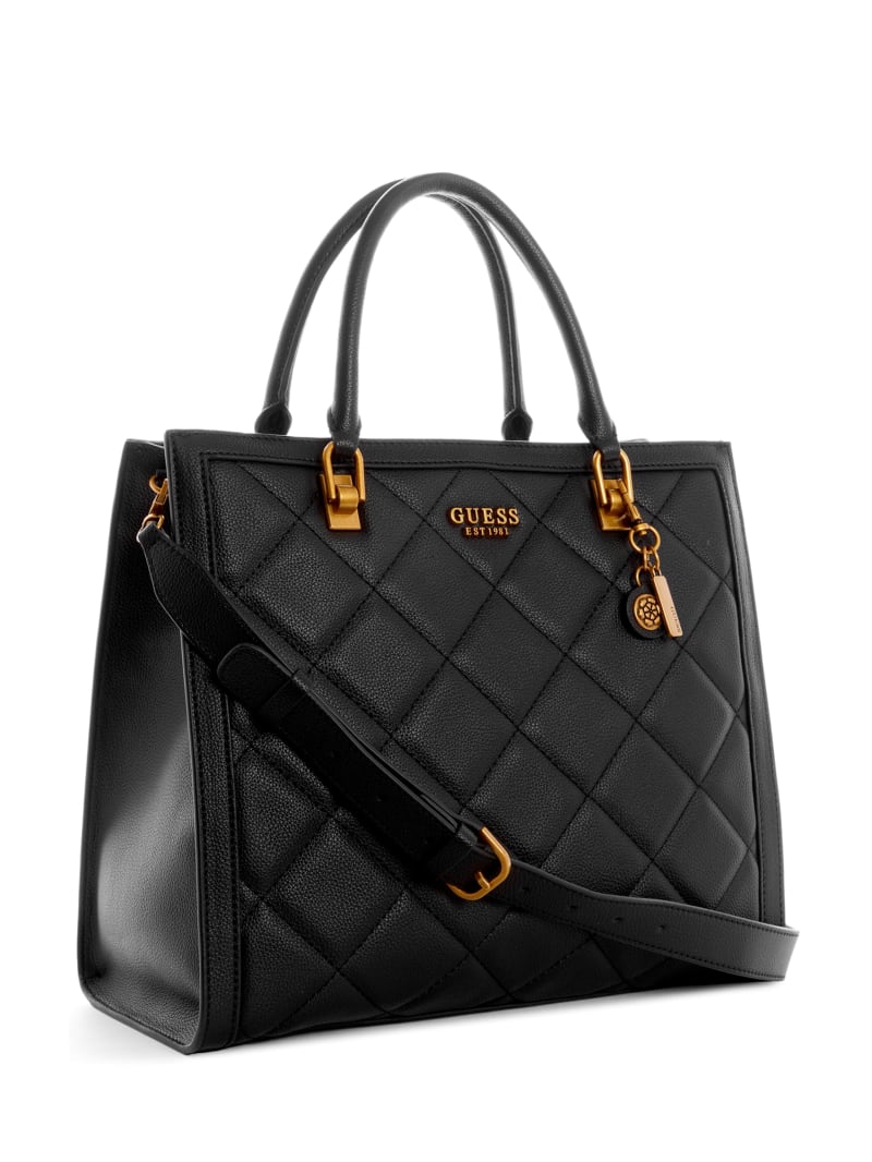 Black Women's Guess Abey Quilted Elite Tote Bags | 7936108-WY